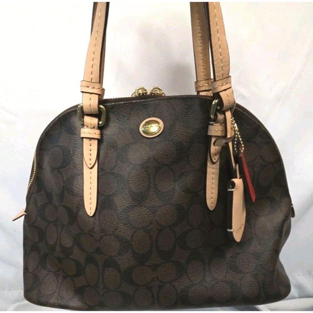 Coach Signature Peyton Cora Domed Satchel Bag Brown Coated Canvas F26184 - Picture 7 of 16